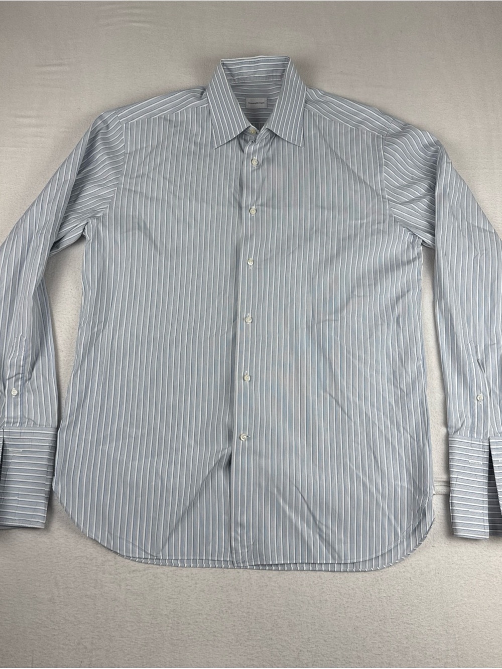 Ermenegildo Zegna Men Striped Blue Dress Shirt 41-16 (Large) French Cuffs Cotton